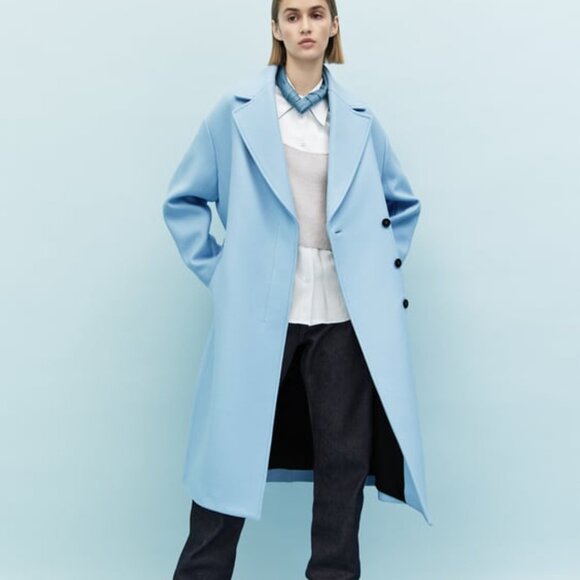 Zara Premium Collection Sky Blue Oversize Wool Blend Coat XS-M - Picture 8 of 8